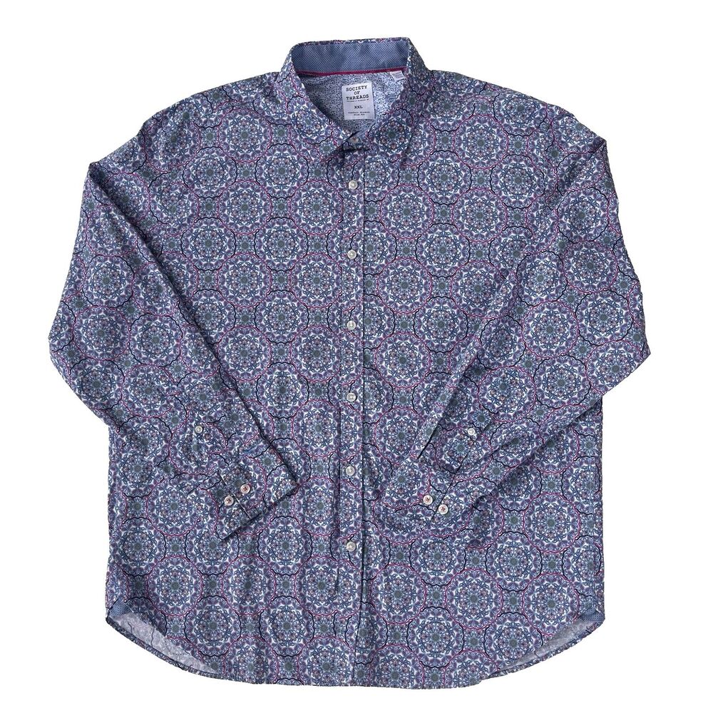 Society Of Threads Men's Shirt Long Sleeve XXL Stretch Geometric Pattern Artsy